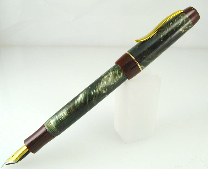 Wordsmith, small, in Olive Branch alumilite and Urushi Red acrylic