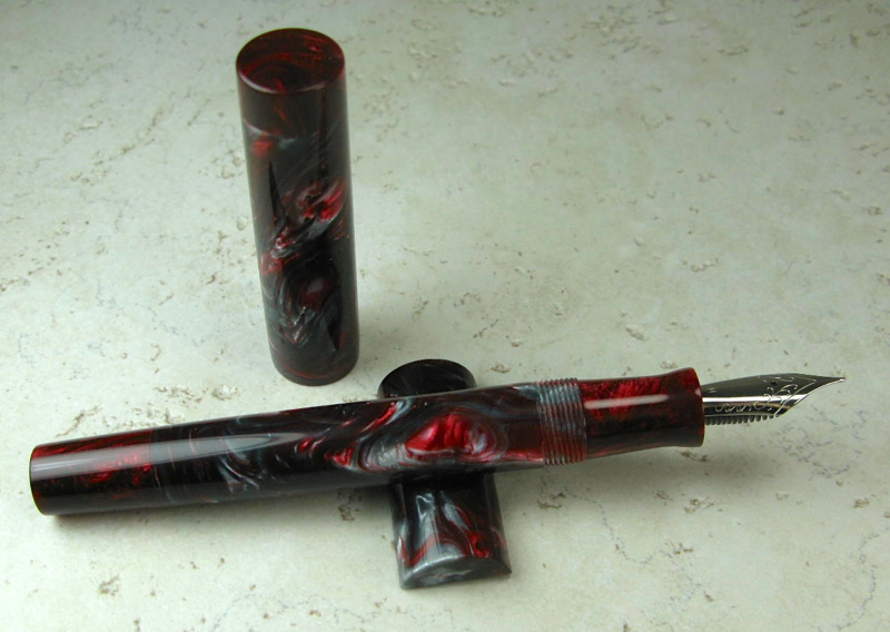 Chronicler, medium, in Silver Ruby Lava Lamp #33 and Double Ruby alumilite section and finials