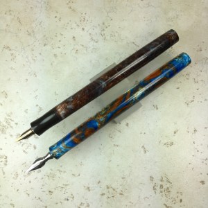 Epic Dip Pens - Copper Ore & Ebonite, top, Mineral Sea, bottom