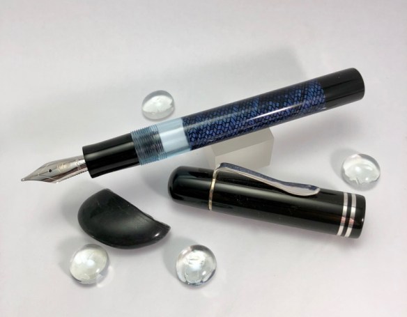 Custom Pelikan Oldstyle in Parker Blue Lizard Celluloid & Black Ebonite - Medium
