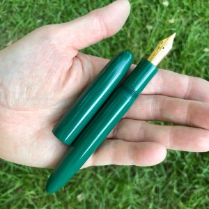 Bock #8 18k nib on a Large custom Sonneteer in Nikko Deep Green Ebonite
