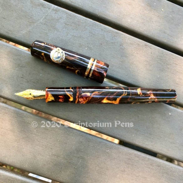 Master Scrivener in Chocolate Gold with Custom Coffee Cup Rollstop - Medium