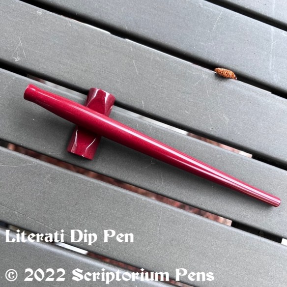 Literati Dip Pen in Nikko Red Ebonite - Slim - with Matching Pen Rest