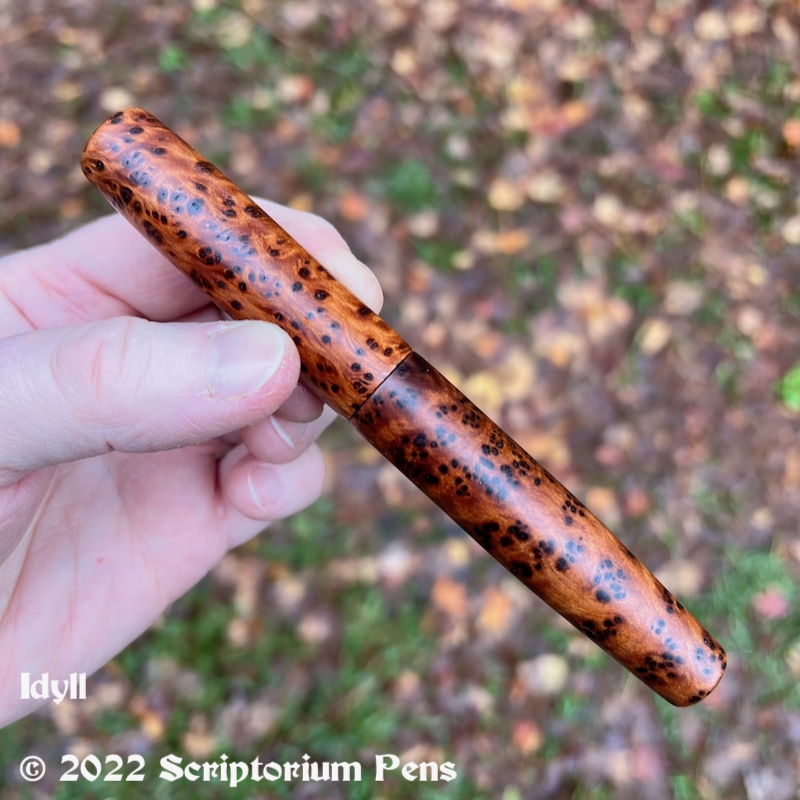 Idyll in Thuja Burl Wood, Exhibition Quality, & SEM LE Blue Denim Ebonite - Medium