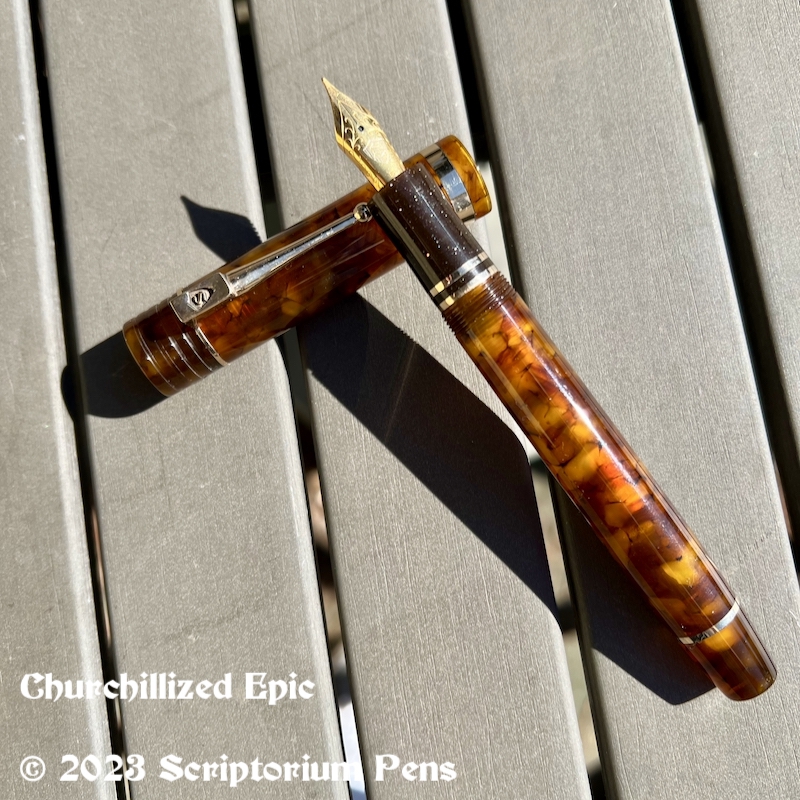 Churchillized Epic in Illuminated Amber Tortoise & Burnt Umber with New Heritage Clip in Brass - Medium