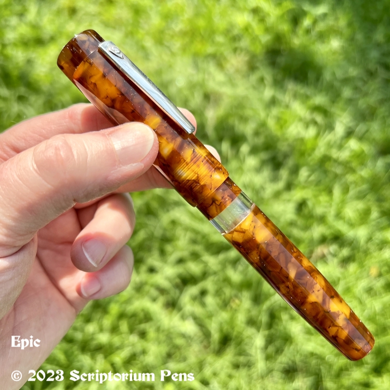 Epic in Illuminated Amber Tortoise with Wide Modern Clip in Silver - Oversized