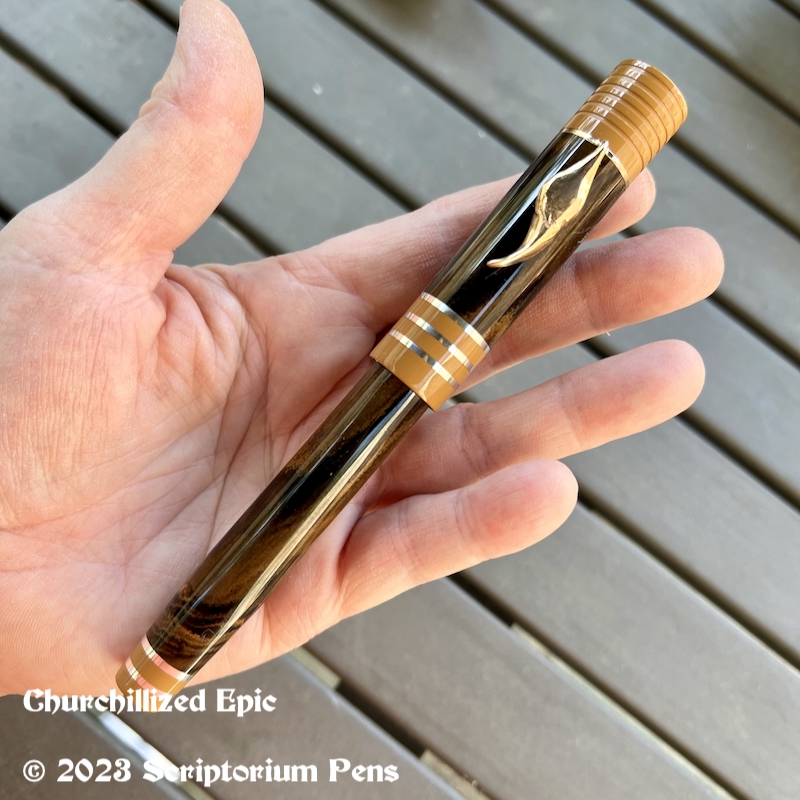 Churchillized Epic in SEM Mottled Briar Ebonite with Custom Foxtail Clip - Medium