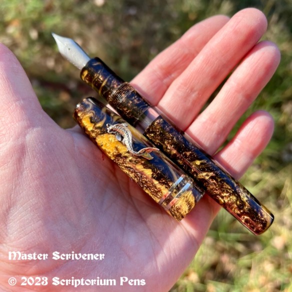 Master Scrivener in Chocolate Gold with Koi Fish Roll Stop in Bronze - Large