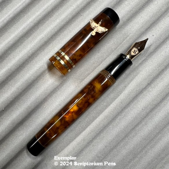 Exemplar in Illuminated Amber Tortoise with Kingfisher Rollstop in Brass - Oversized